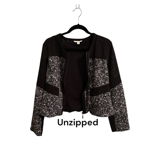 CATO Classy Women's Black Zip Up Jacket Black Lace Panels size 12 - Picture 3 of 6